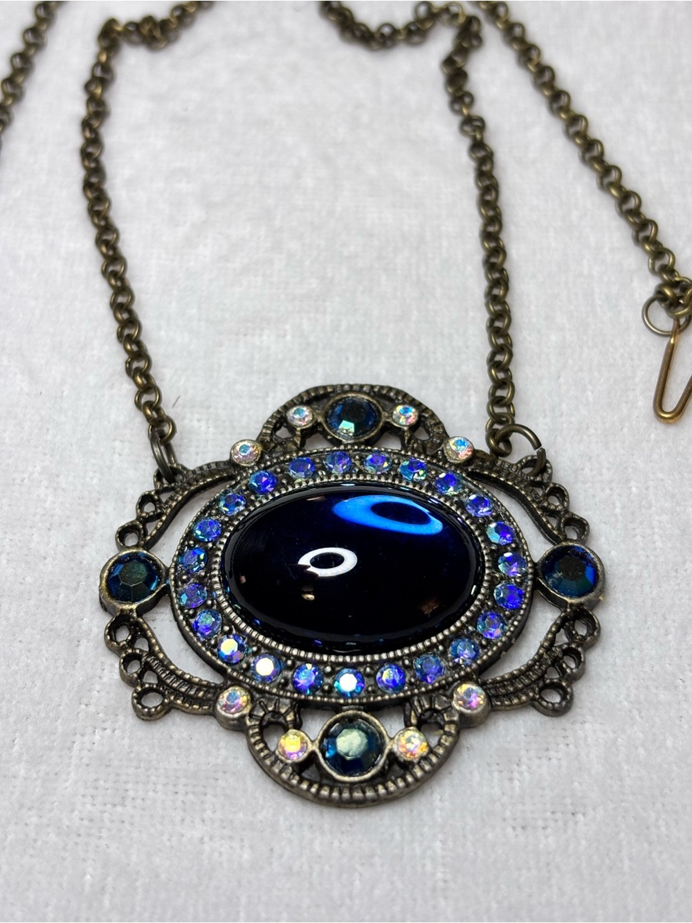 Handmade Sapphire Blue Crystal Regency Statement Necklace 18”
